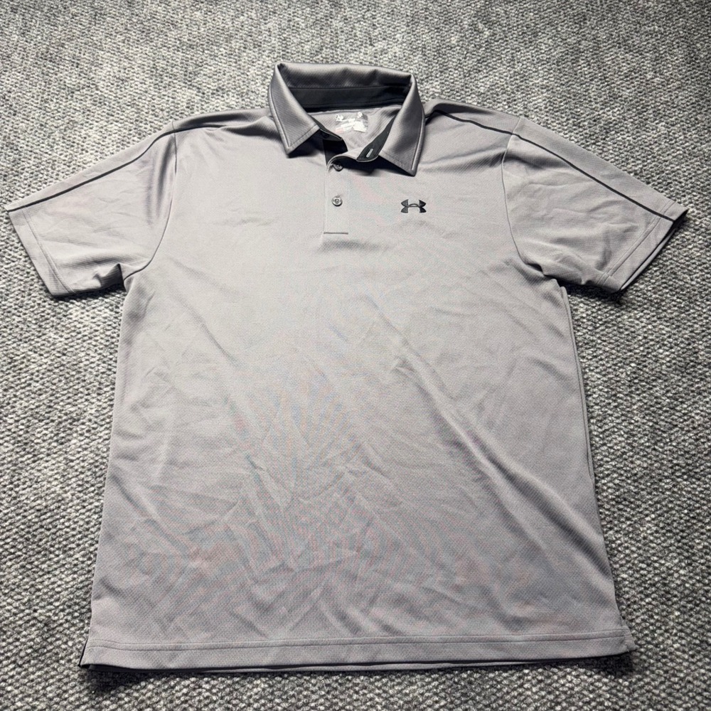 Under Armour Mens HeatGear Loose Fit Short Sleeve Polo Shirt Gray Size LG